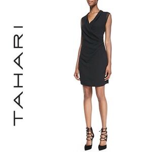 Tahari Black Draped Mini Dress